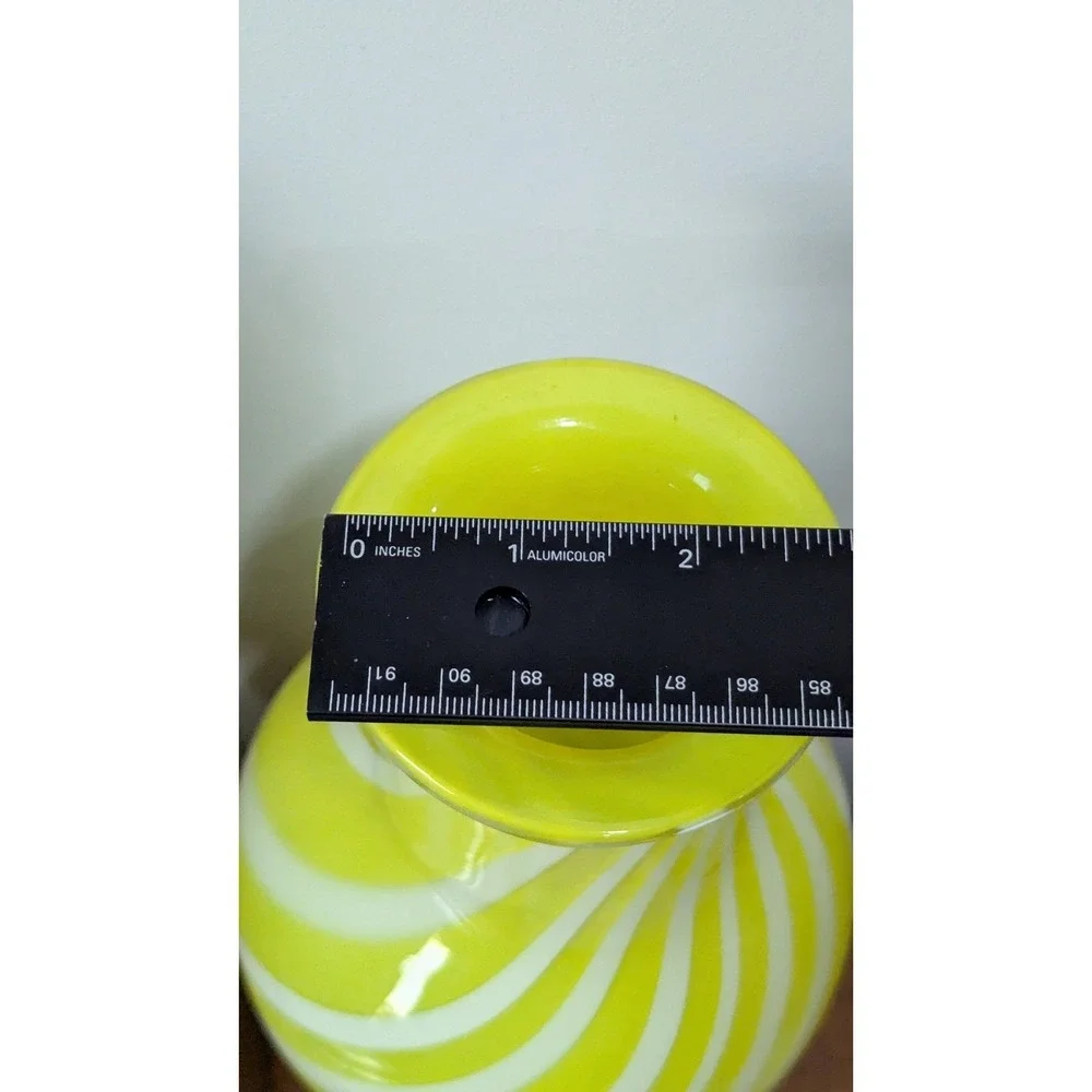 Vintage Yellow White Swirl Art Glass Vase Hand Blown Murano Style 12 Inch Urn